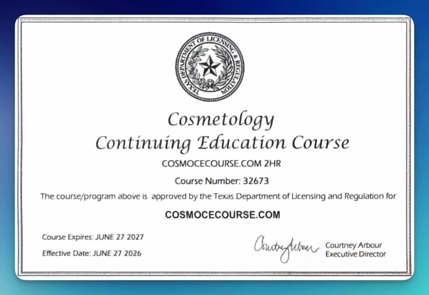 TDLR 2hr Cosmo Course