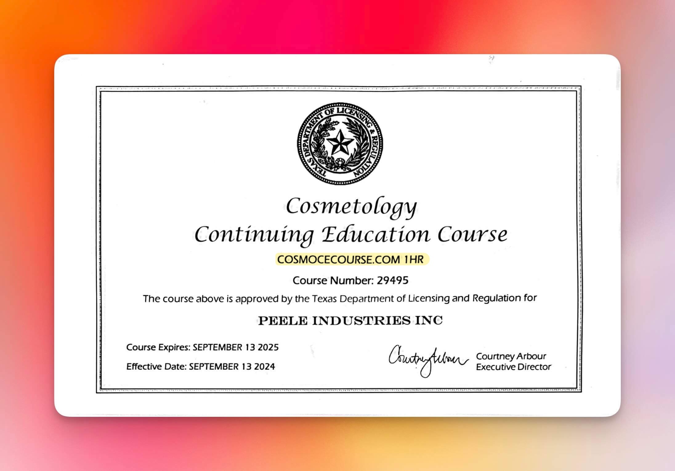 TDLR 4 Hour Cosmo Course
